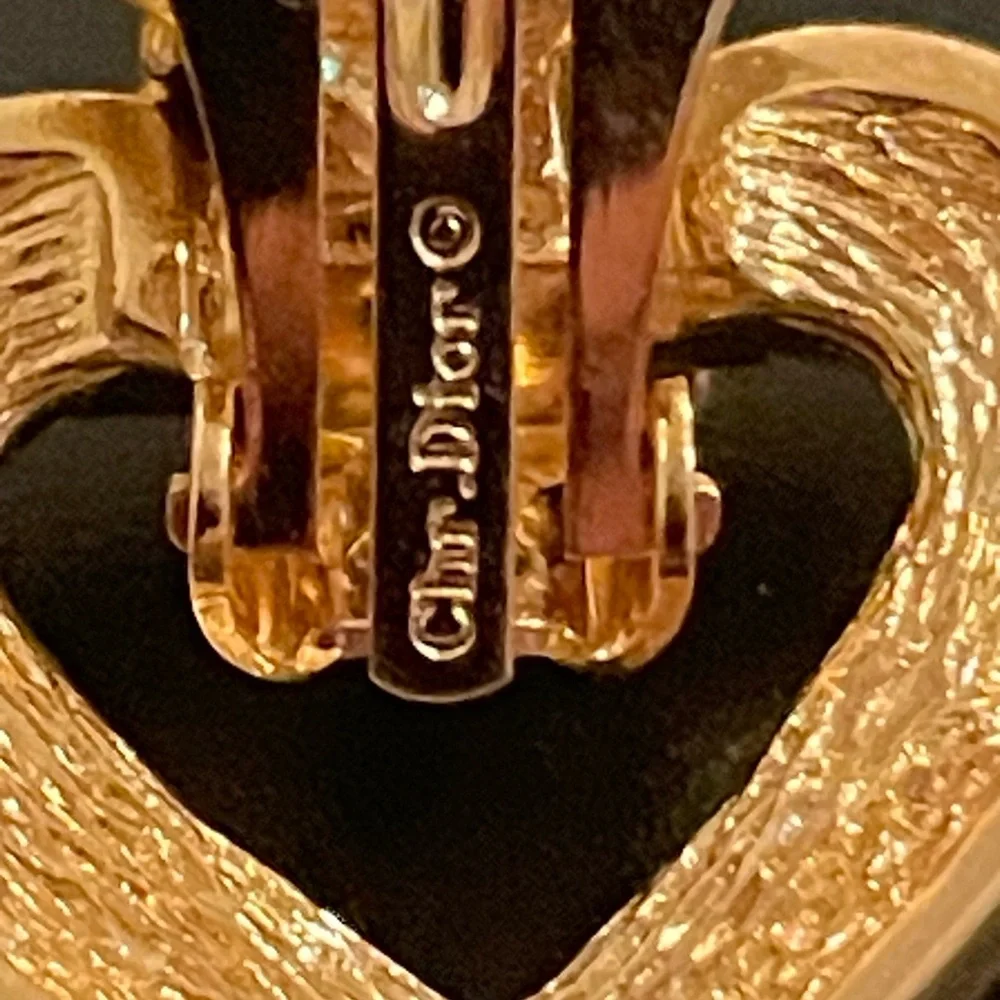 Vintage Christian Dior Gold Pavé Heart Clip-On Earrings